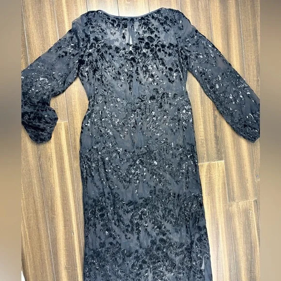 Size L Sheer Long Sleeved Animal Print Maxi Key Hole Round Neck Dress whimsigoth - Picture 2 of 13